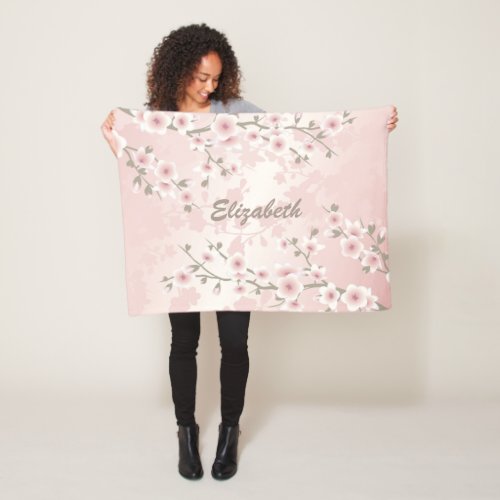 Cherry Blossom Apricot Vintage Floral Monogram  Fleece Blanket