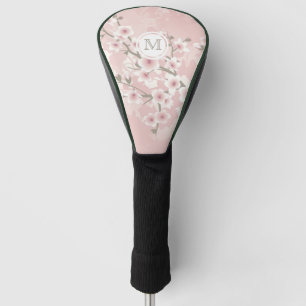 Cherry Blossom Apricot Vintage Floral Monogram Golf Head Cover