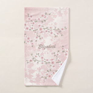 Cherry Blossom Apricot Vintage Floral Monogram Hand Towel