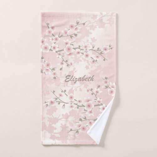 Cherry Blossom Apricot Vintage Floral Monogram  Hand Towel