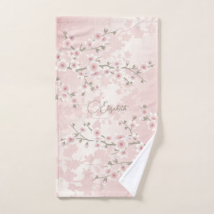 Cherry Blossom Apricot Vintage Floral Monogram  Hand Towel