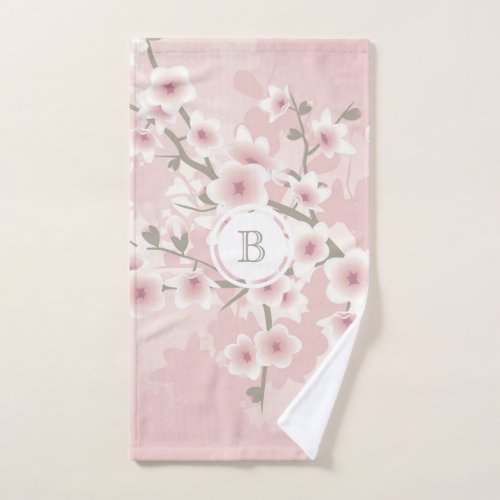 Cherry Blossom  Apricot Vintage Floral Monogram  Hand Towel