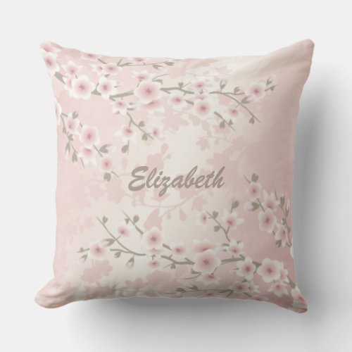 Cherry Blossom Apricot Vintage Floral Monogram  Outdoor Pillow