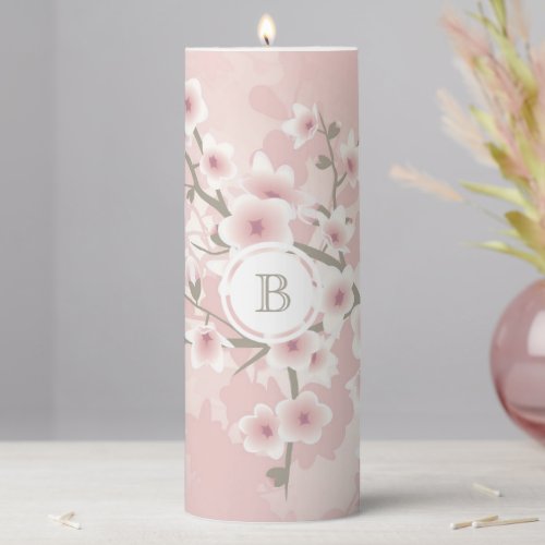 Cherry Blossom  Apricot Vintage Floral Monogram Pillar Candle