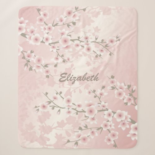 Cherry Blossom Apricot Vintage Floral Monogram Sherpa Blanket