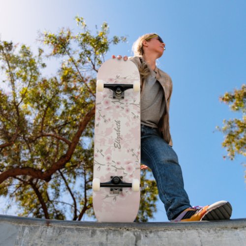 Cherry Blossom Apricot Vintage Floral Monogram  Skateboard