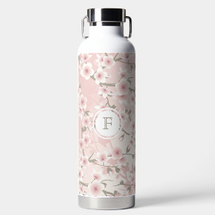 Cherry Blossom Apricot Vintage Floral Monogram Water Bottle