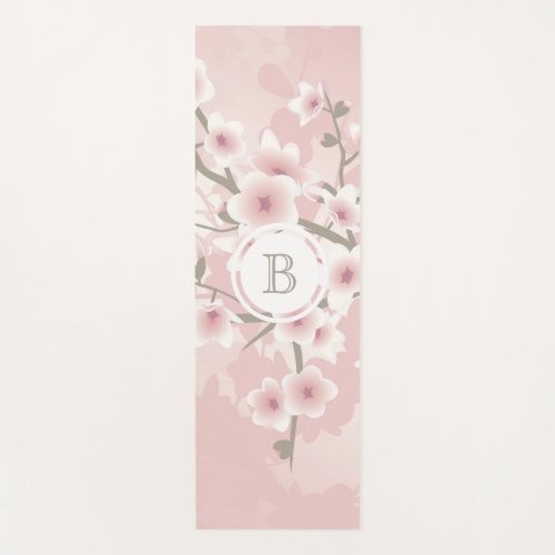 Cherry Blossom  Apricot Vintage Floral Monogram  Yoga Mat