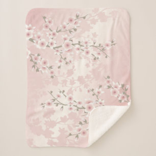 Cherry Blossom Apricot Vintage Floral Sherpa Blanket