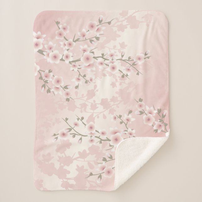 Cherry Blossom Apricot Vintage Floral  Sherpa Blanket (Front)