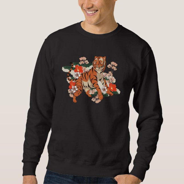 Cherry Blossom Asian Cat  Jungle Animal Predator T Sweatshirt (Front)