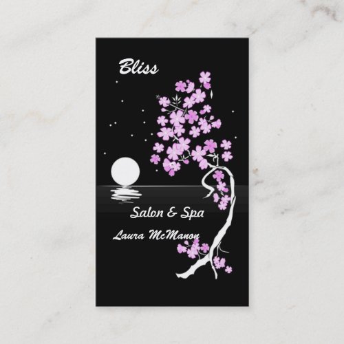 Cherry blossom at night (on black) business card templates