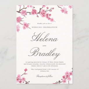 Cherry Blossom Autumn   Pink Wedding Invitation