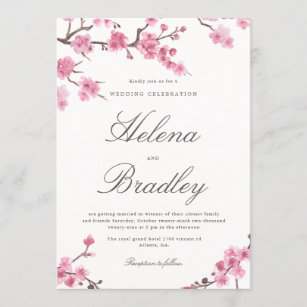 Cherry Blossom Autumn   Pink Wedding Invitation