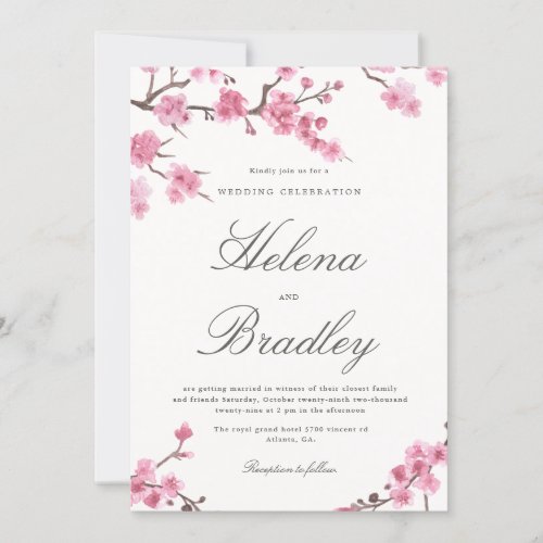 Cherry Blossom Autumn  Pink Wedding Invitation