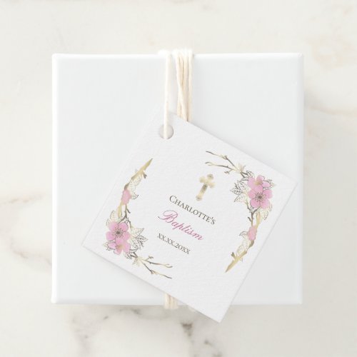 cherry blossom baby girl  catholic Baptism Favor Tags