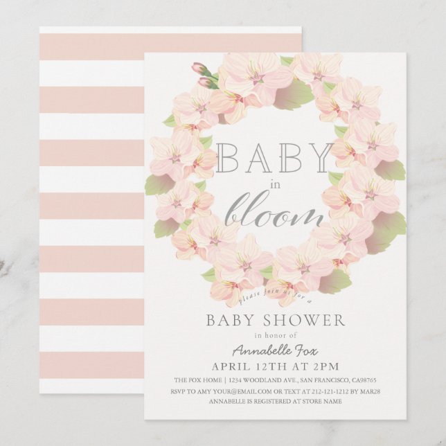Cherry Blossom Baby in Bloom Girl Baby Shower Invitation (Front/Back)