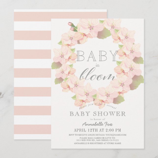 Cherry Blossom Baby in Bloom Virtual Baby Shower Invitation (Front/Back)