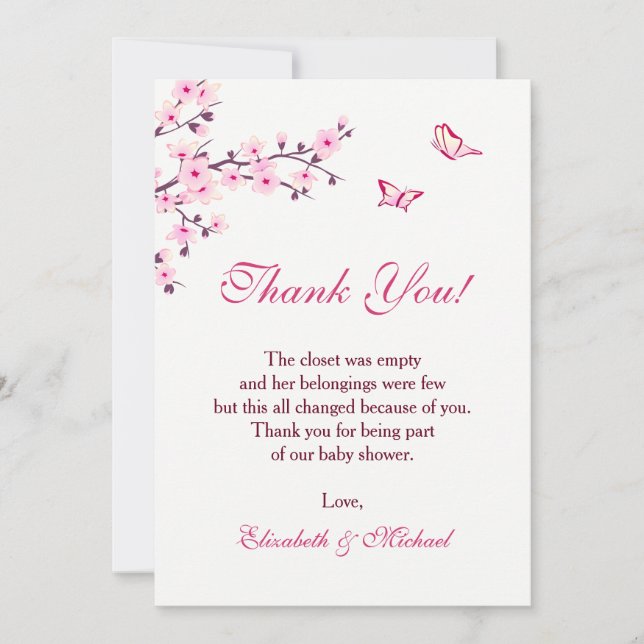 Cherry Blossom Baby Shower Downloadable Thank You Invitation (Front)