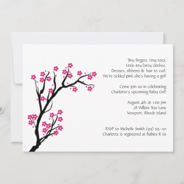 cherry blossom; baby shower invitation (Front)
