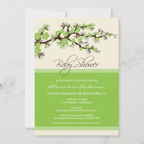 Cherry Blossom Baby Shower Invitation (lime)