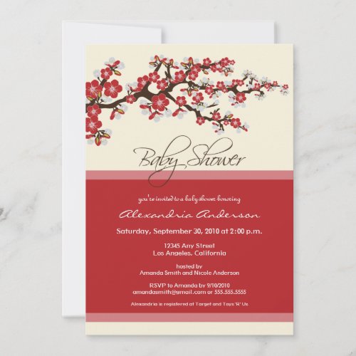 Cherry Blossom Baby Shower Invitation (red)