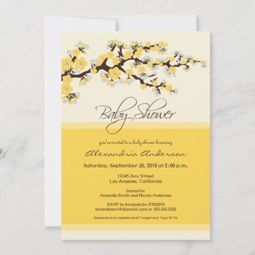Cherry Blossom Baby Shower Invitation (yellow)
