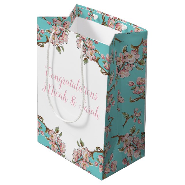 Cherry Blossom Baby Shower Medium Gift Bag (Back Angled)