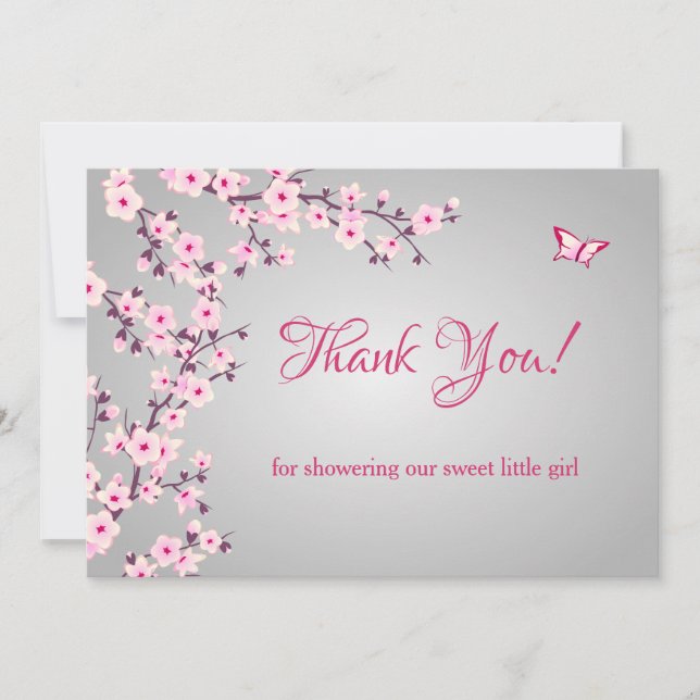 Cherry Blossom Baby Shower | Photo Thank You Card (Front)