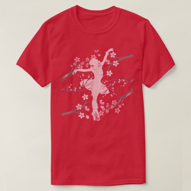 Cherry Blossom Ballerina Sakura Ballet Dancer Ball T-Shirt (Design Front)