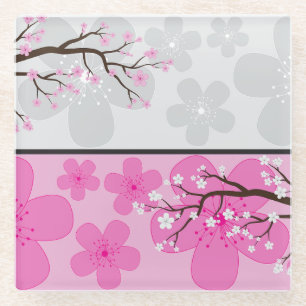 Cherry Blossom Banners Glass Coaster