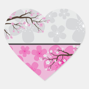 Cherry Blossom Banners Heart Sticker