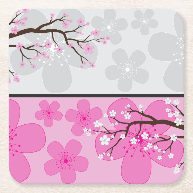 Cherry Blossom Banners Square Paper Coaster (Front)