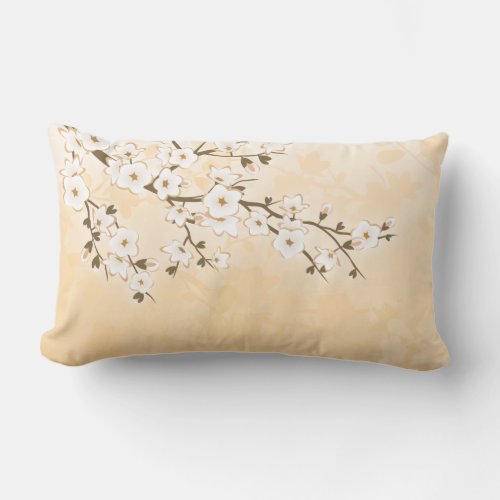 Cherry Blossom Beige Cream Asia Floral Lumbar Pillow