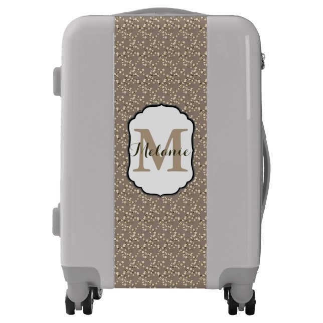 Cherry Blossom Beige Print Monogram Initial Trip Luggage (Front)