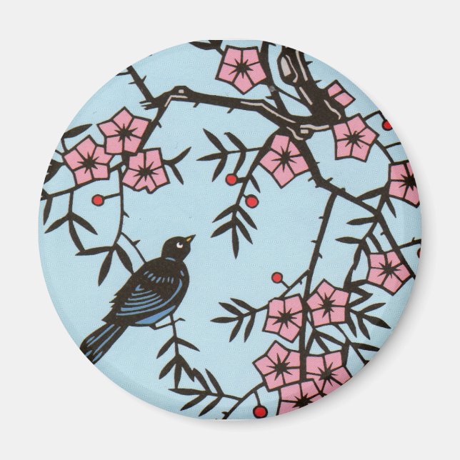 Cherry Blossom Bird Magnet (Front)