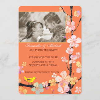 Cherry Blossom & Bird: Photo Save the Date