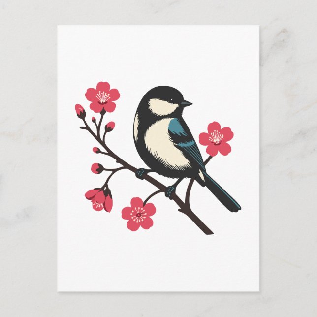 Cherry Blossom Bird - Spring Serenity Art Postcard (Front)