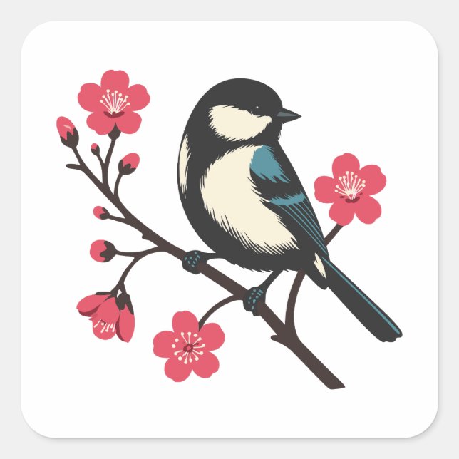 Cherry Blossom Bird - Spring Serenity Art Square Sticker (Front)
