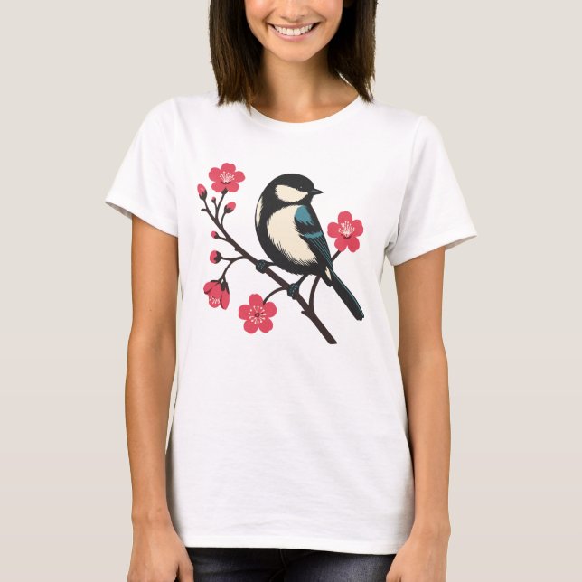 Cherry Blossom Bird - Spring Serenity Art T-Shirt (Front)