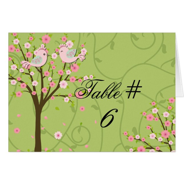 Cherry Blossom Birds Customized Table Number Cards (Front Horizontal)