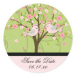 Cherry Blossom Birds Save the Date Round Stickers