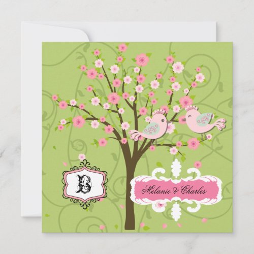 Cherry Blossom Birds Square Wedding Invitation