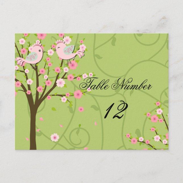 Cherry Blossom Birds Table Number Postcard (Front)