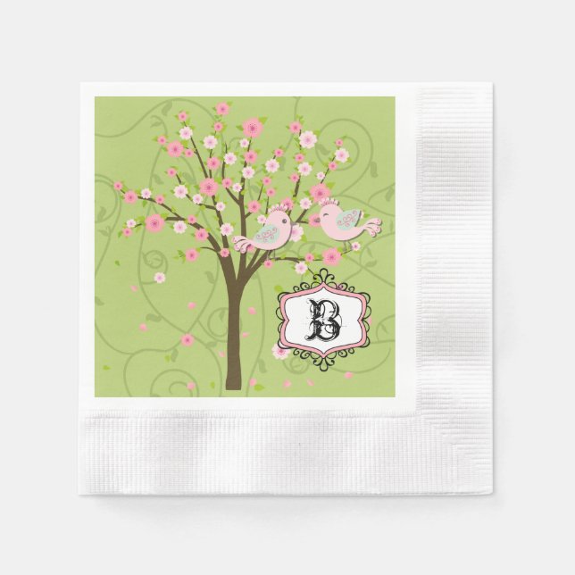 Cherry Blossom Birds Wedding Paper Napkins (Front)