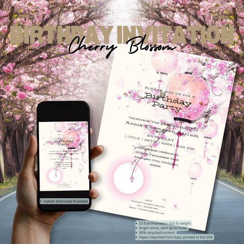 Cherry Blossom Birthday Invitation