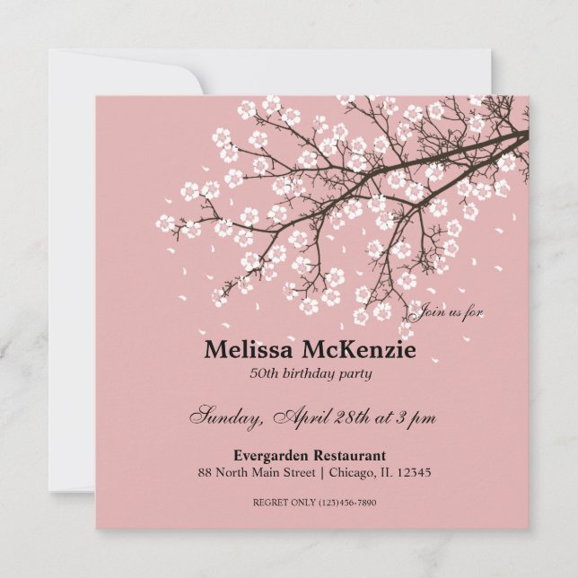 Cherry Blossom birthday party Invitation (Front)