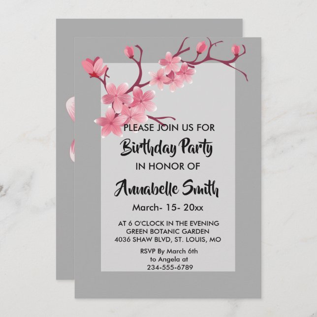 Cherry Blossom   Birthday Party Invitation (Front/Back)