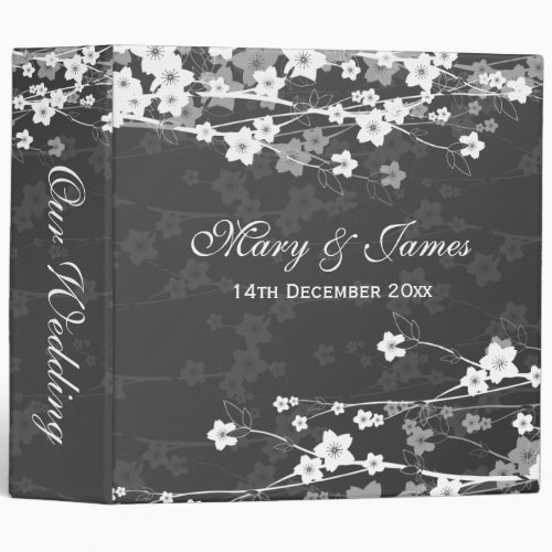 Cherry Blossom Black Elegant Wedding 3 Ring Binder