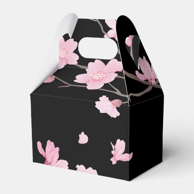 Cherry Blossom - Black Favor Boxes (Front Side)